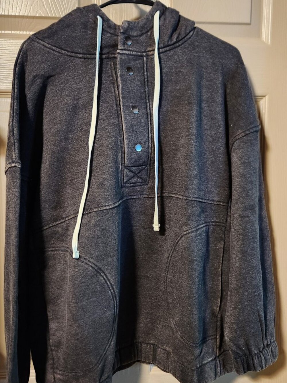 Zenana Gray Button Hoodie (OTW-4556Y), size Medium